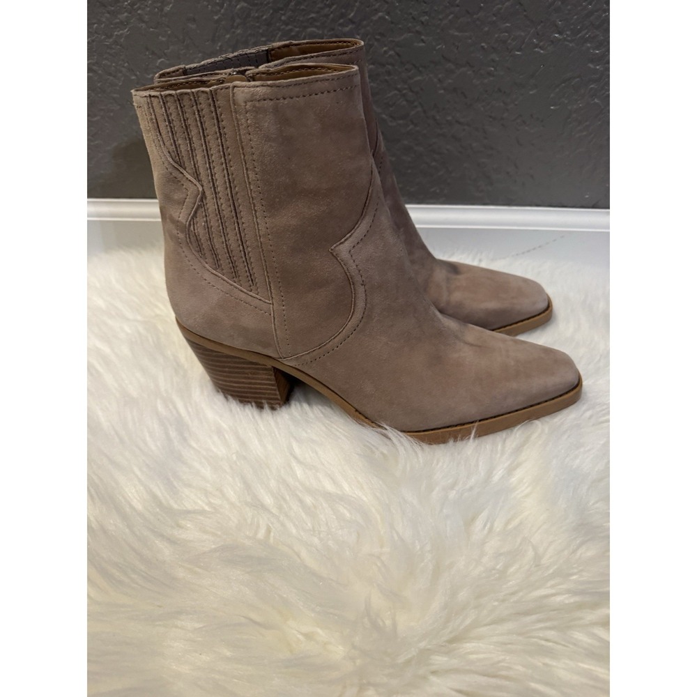 Lucky Brand Jaide Western Suede Leather Booties Taupe Square Toe 10